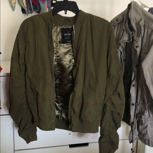 Satin Army Green Bomber Jacket
